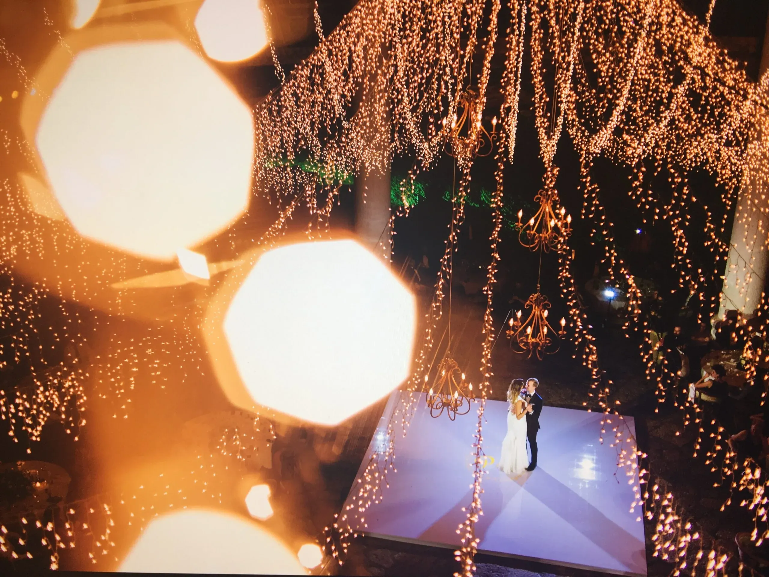 Luxury wedding first dance under sparkling lights in Cancun - romantic destination wedding photography Riviera Maya Mexico