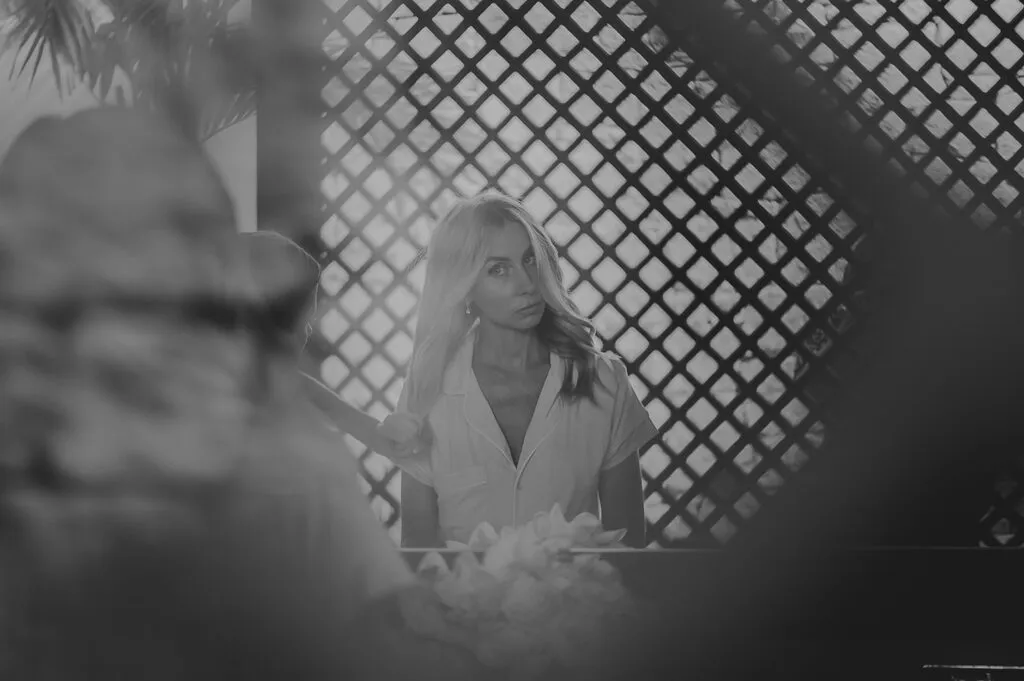 Romantic black and white portrait of bride in Riviera Maya - destination wedding photography Cancun Mexico