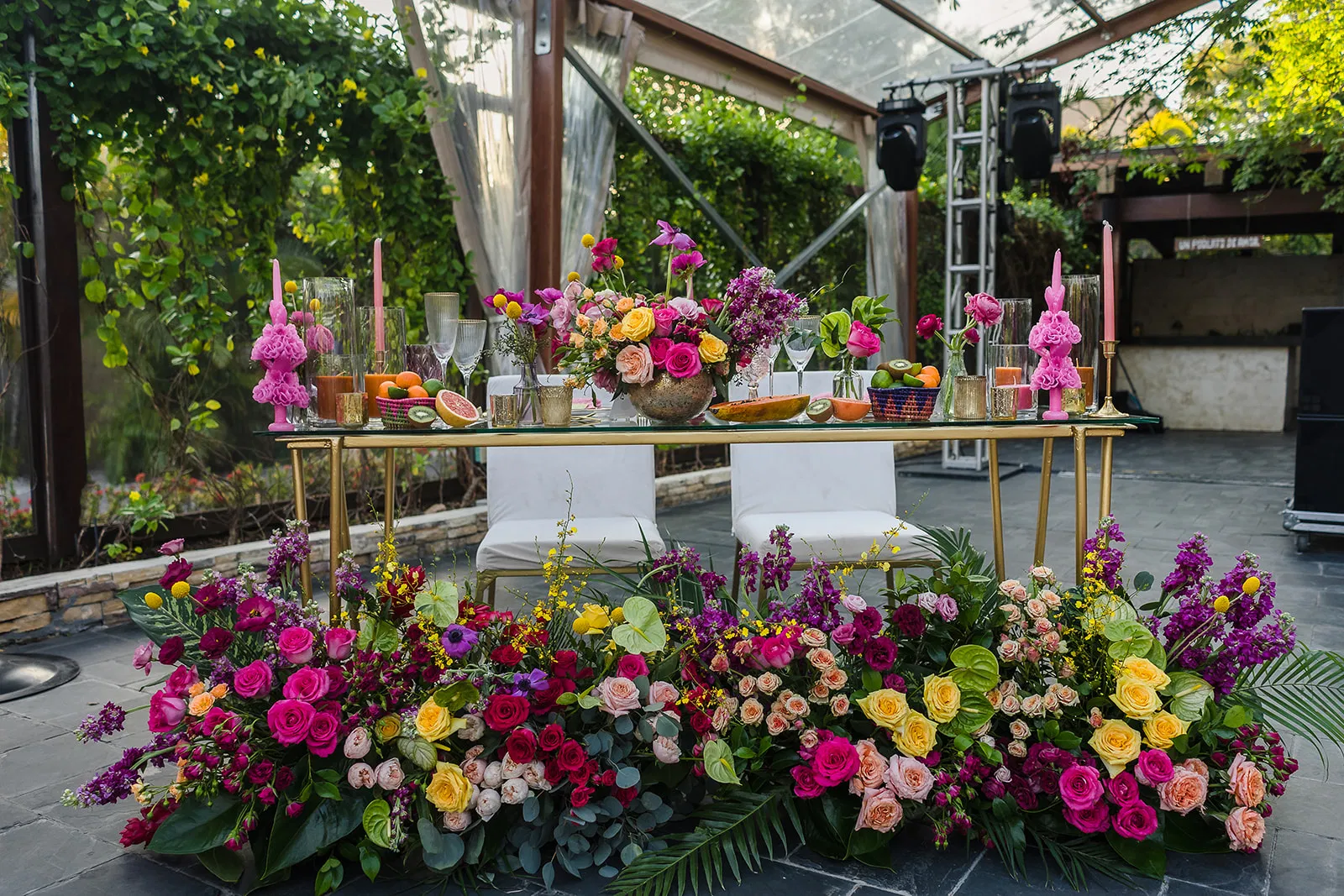 lgbtq wedding rosewood mayakoba. with vibrant floral arrangements and elegant tablescape in Riviera Maya Mexico