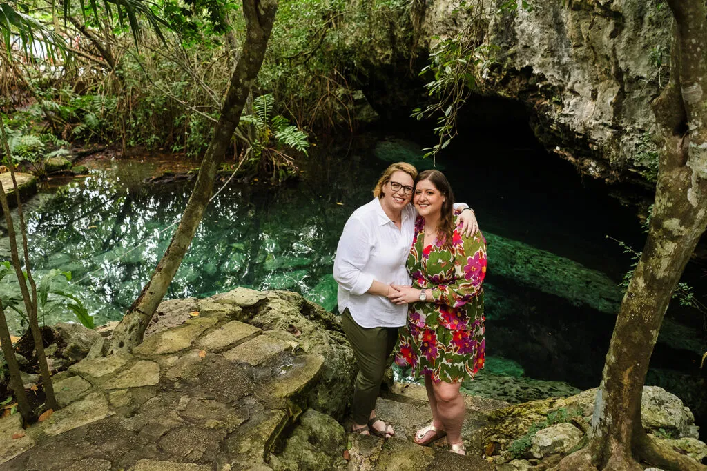 LGBTQ couples photography at cenote near Rosewood Mayakoba, Riviera Maya - same sex wedding photographers in Cancun Mexico